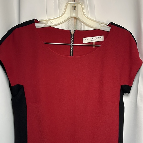 Trina Turk Burgundy and Black Sheath Dress Size 4 - Picture 2 of 8